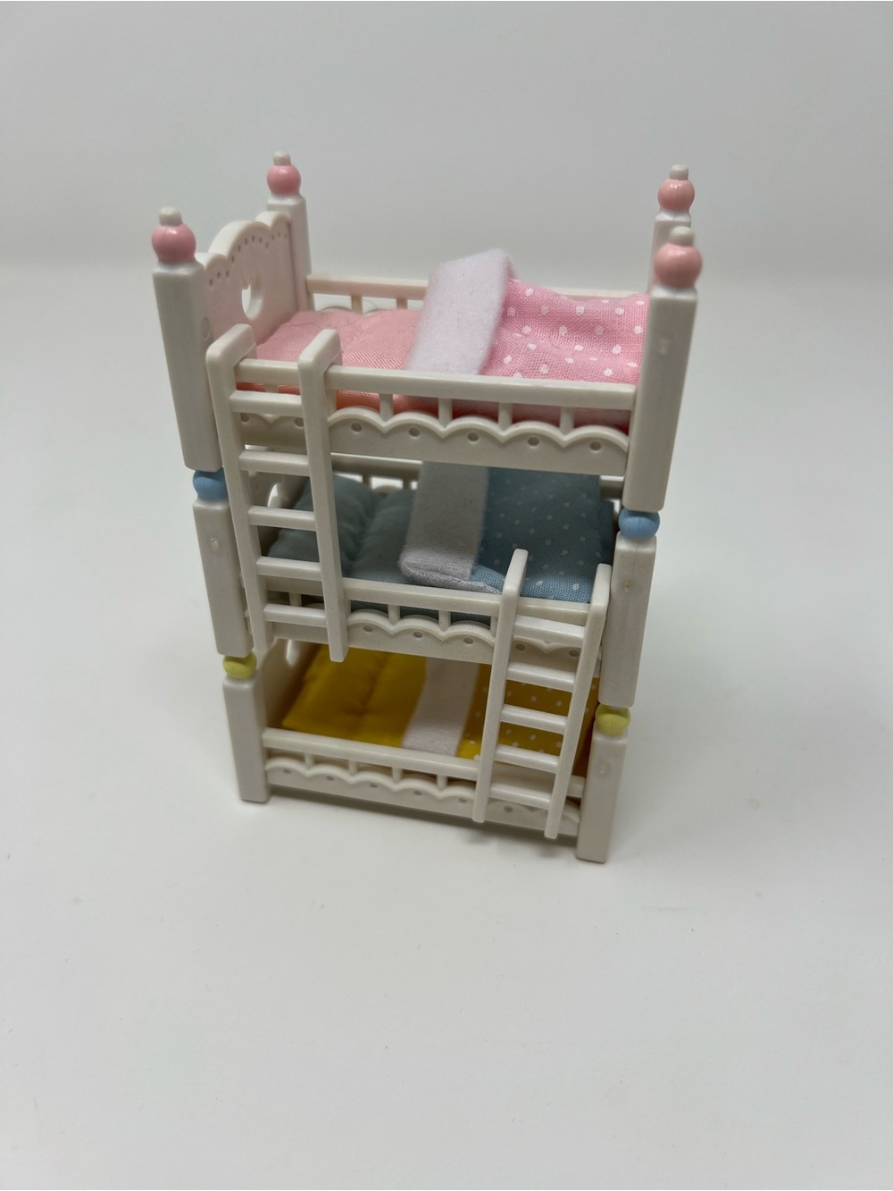 Calico Critters Baby Bunk Beds Set - White with Pink, Blue, Yellow Bedding